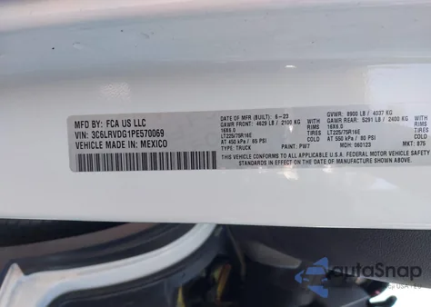 2023 Ram Promaster 2500 High Roof 159 Wb from USA, damaged, VIN 3C6LRVDG1PE570069